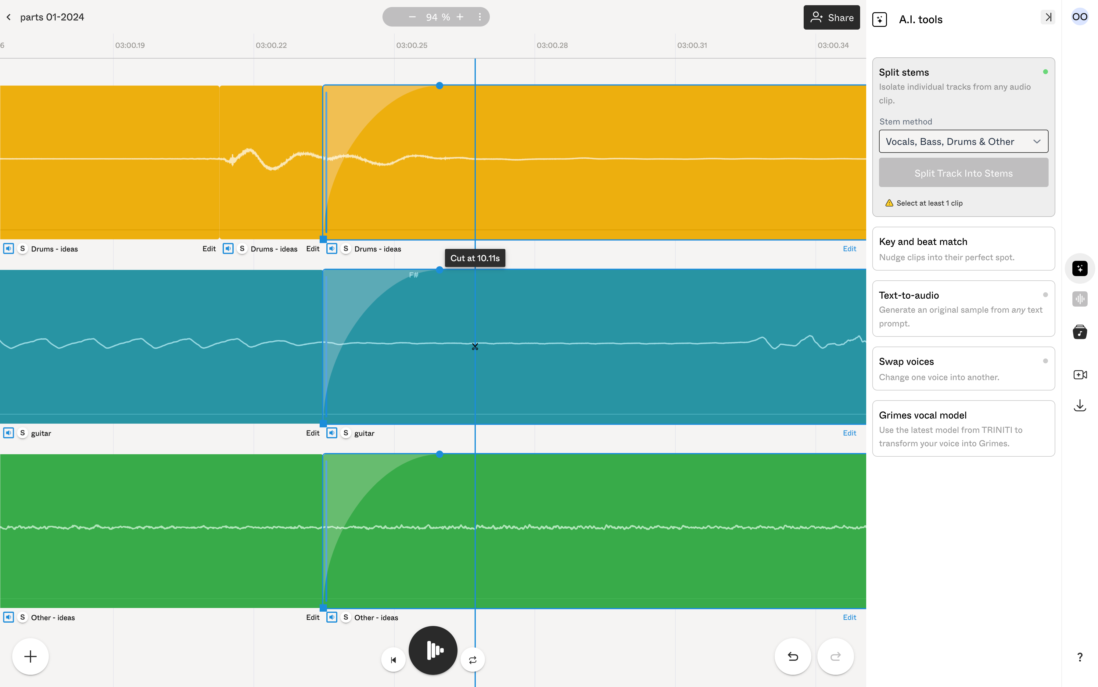 Sounds.Studio – Zoomed in edit of multiple clips with fades